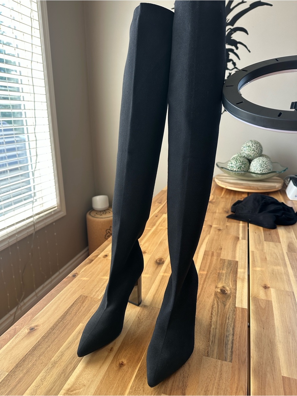 Zara Black Over-the-Knee Pointed Stiletto Stretch Boots